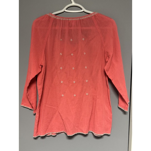 J. Jill Women's Petite XS‎ Coral Gauzy Embroidered Button Up Top Beach Boho - Picture 2 of 8